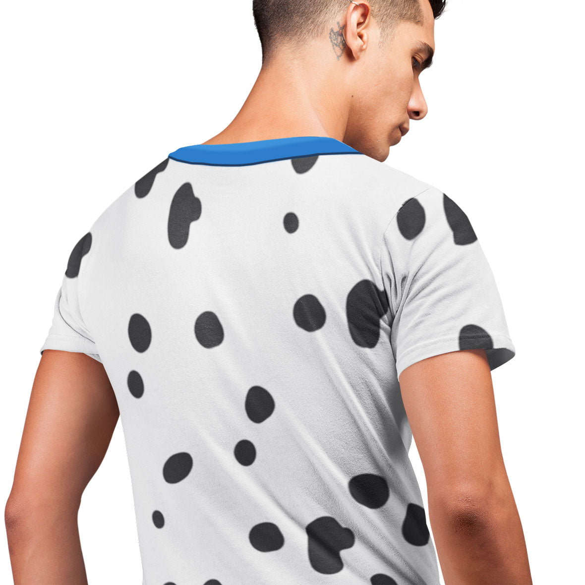 Halloween Costume Dalmatian with Blue Collar Mens Sublimation T Shirt with Dog Ears Headband Shirts Old Glory   