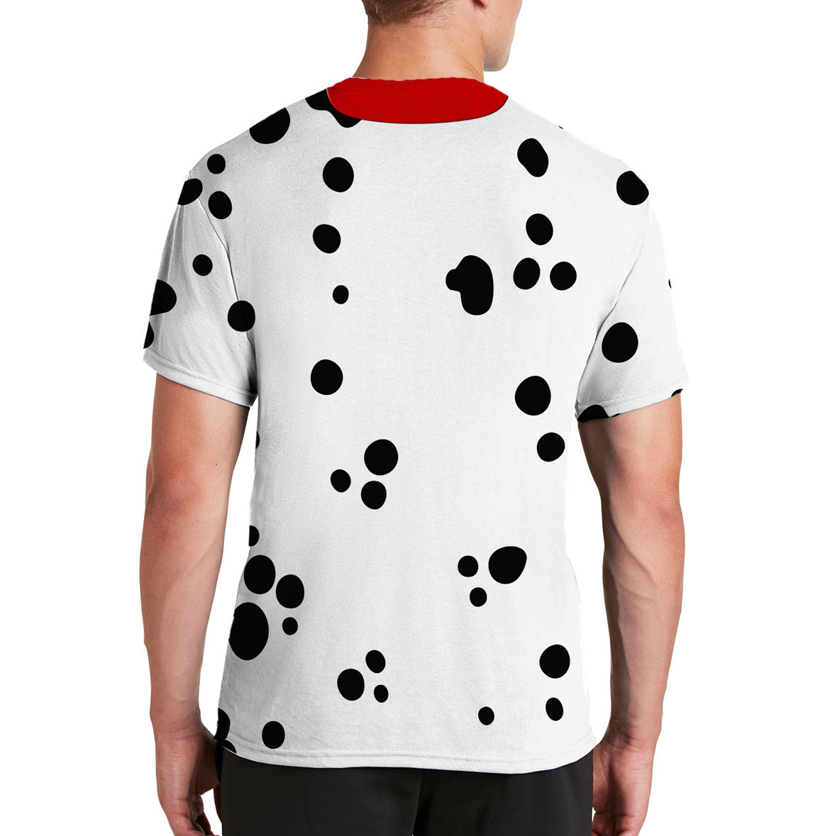 Halloween Costume Dalmatian with Red Collar Mens Sublimation T Shirt with Dog Ears Headband Shirts Old Glory   