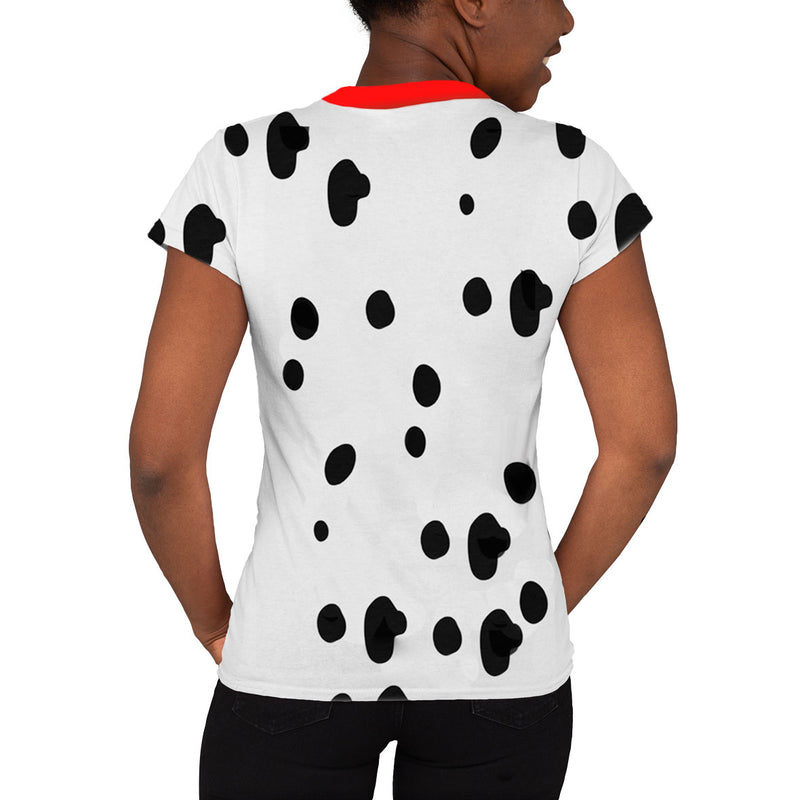 Halloween Costume Dalmatian with Red Collar Womens Sublimation T Shirt with Dog Ears Headband Shirts Old Glory   