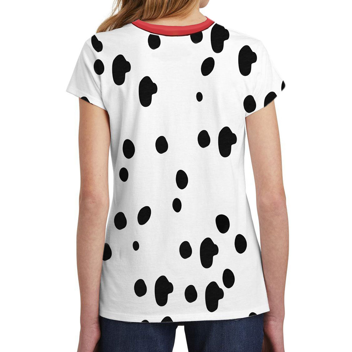 Halloween Costume Dalmatian with Red Collar Big Kids Sublimation T Shirt with Dog Ears Headband Shirts Old Glory   