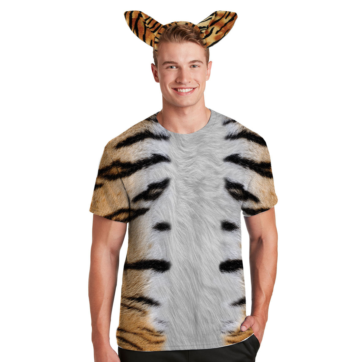 Halloween Costume Tiger All Over Mens Costume T Shirt with Tiger Ears Headband Shirts Old Glory   