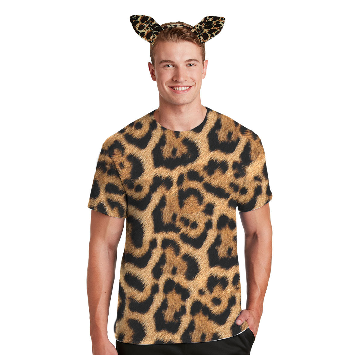 Halloween Costume Leopard Pattern All Over Mens Costume T Shirt with Leopard Ears Headband Shirts Old Glory   