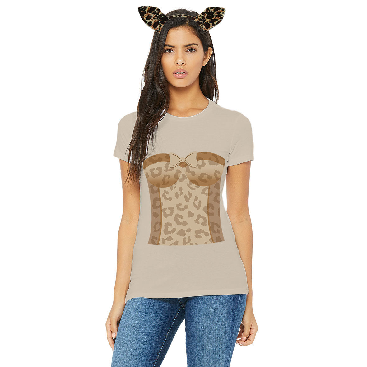 Halloween Costume Leopard Print Corset Juniors Costume T Shirt with Leopard Ears Headband Shirts Old Glory   