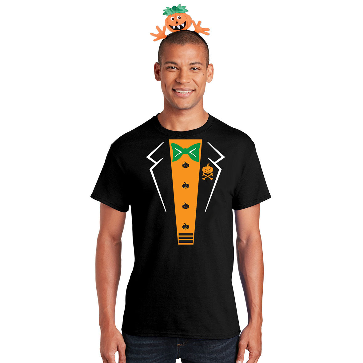 Halloween Costume Pumpkin Tuxedo Mens Costume T Shirt with Jack-O-Lantern Headband Shirts Old Glory   