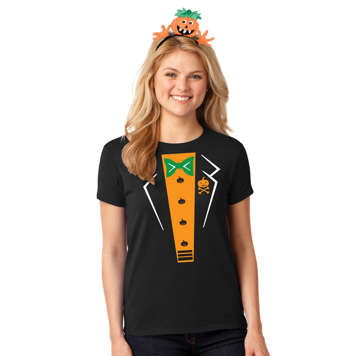 Halloween Costume Pumpkin Tuxedo Juniors Costume T Shirt with Jack-O-Lantern Headband Shirts Old Glory   