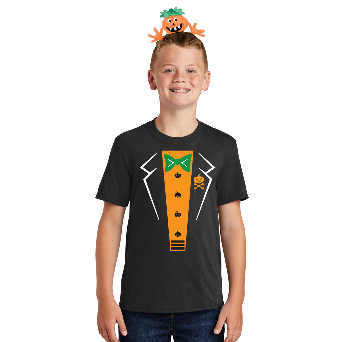 Halloween Costume Pumpkin Tuxedo Big Kid Costume T Shirt with Jack-O-Lantern Headband Shirts Old Glory   