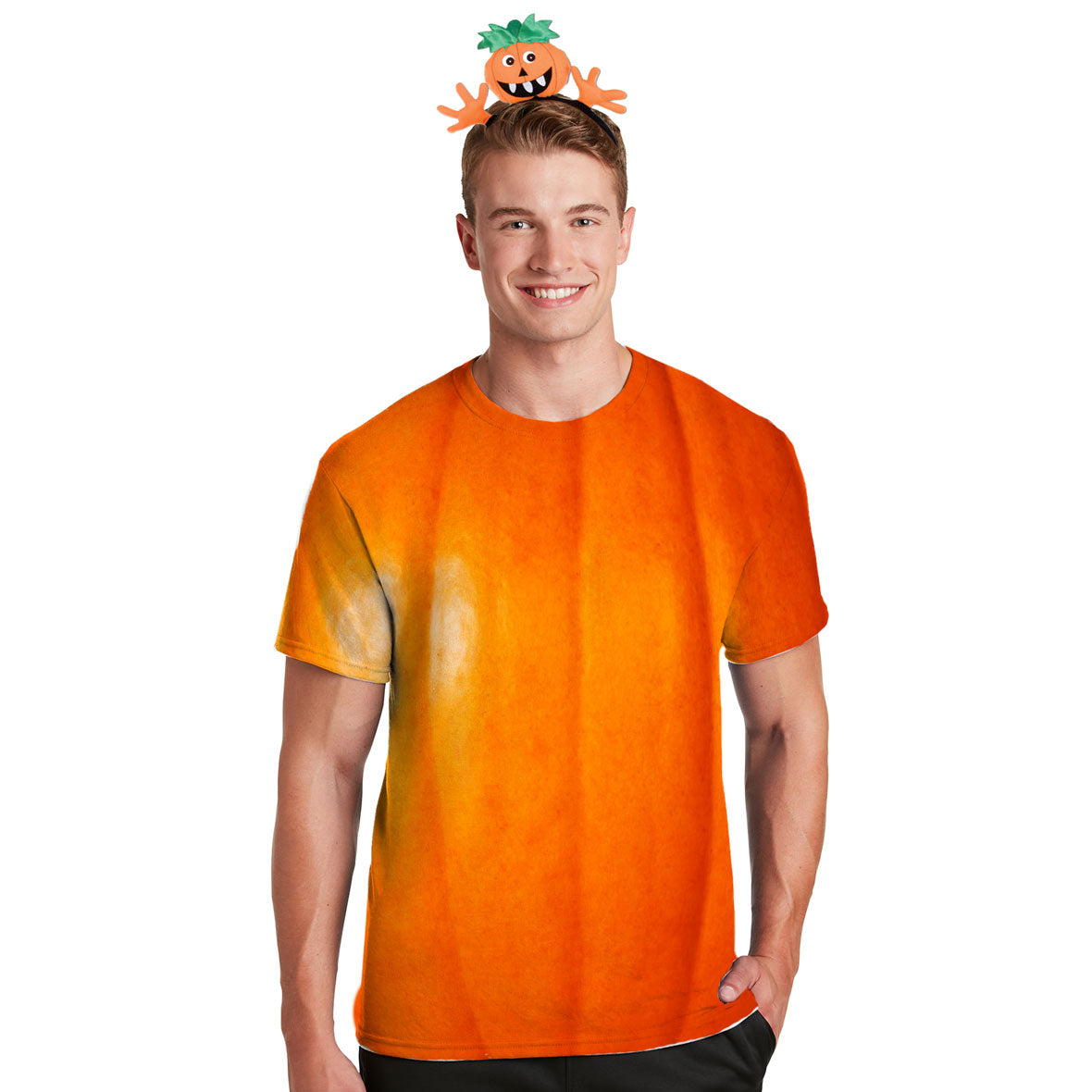 Halloween Costume Pumpkin All Over Mens Costume T Shirt with Jack-O-Lantern Headband Shirts Old Glory   