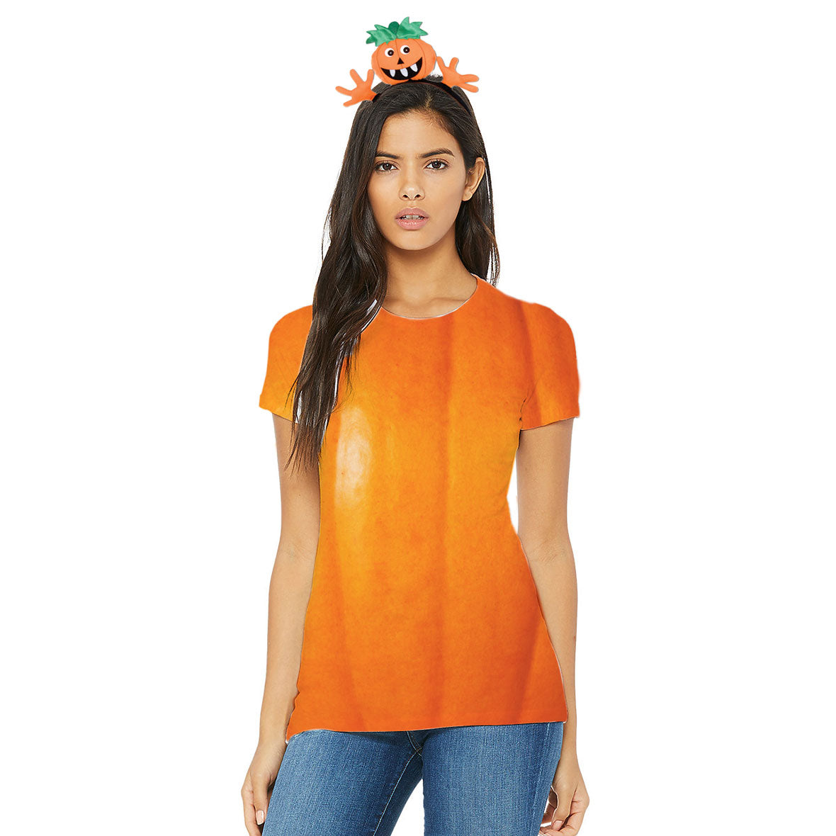 Halloween Costume Pumpkin All Over Womens Costume T Shirt with Jack-O-Lantern Headband Shirts Old Glory   