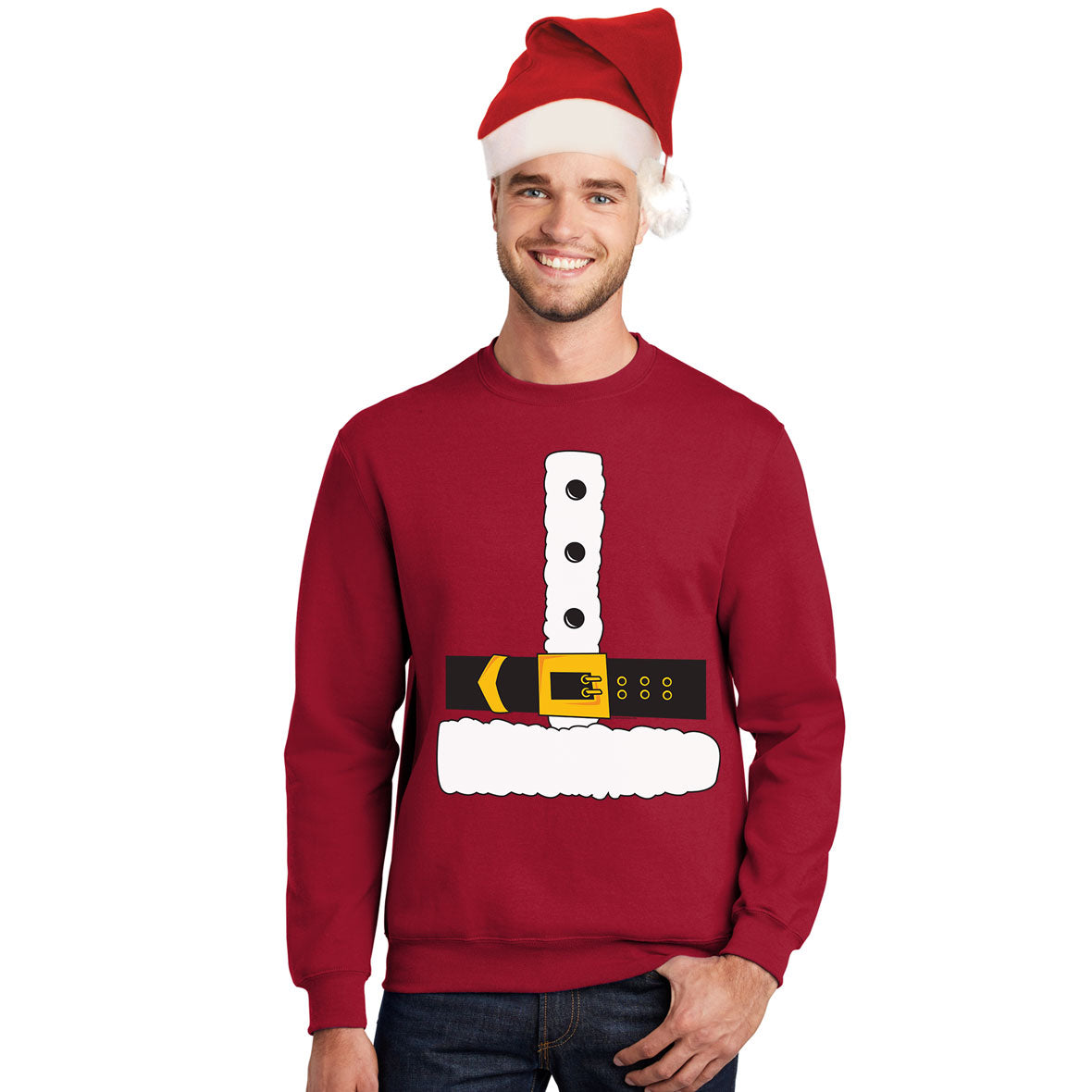 Christmas Costume Santa Claus Big Mens Costume Crewneck Sweatshirt with Santa Hat Men's Sweatshirts Christmas   