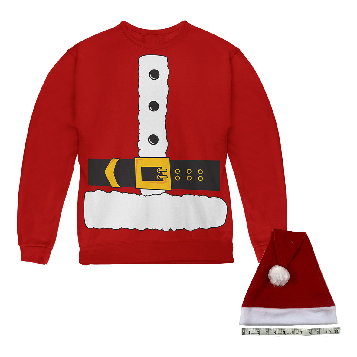 Christmas Costume Santa Claus Big Kids Costume Crewneck Sweatshirt with Santa Hat Youth Sweatshirts Old Glory YSM Red 