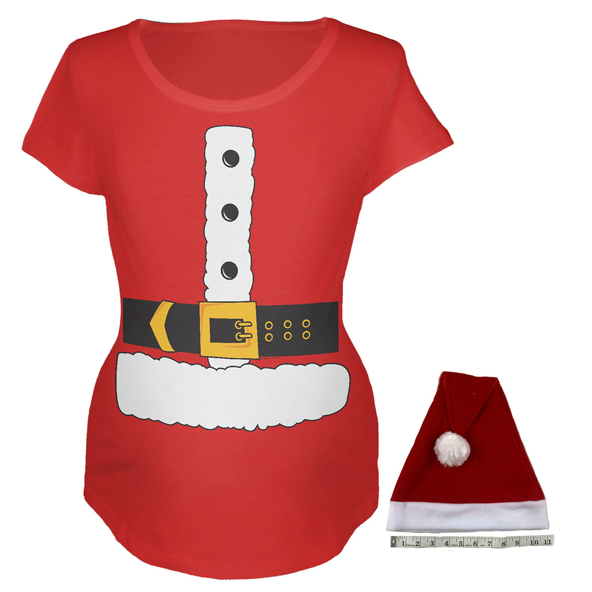 Christmas Costume Santa Claus Womens Maternity Costume T Shirt with Santa Party Hat Headband Maternity T-Shirts Old Glory SM Red 