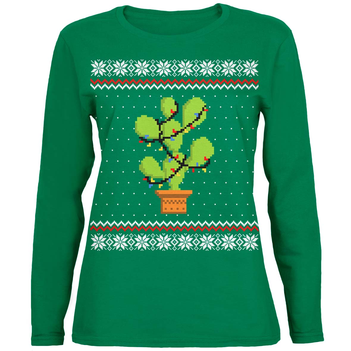 Cactus Prickly Pear Tree Ugly Christmas Sweater Womens Long Sleeve T Shirt Santa Hat Women's Long Sleeves Old Glory   