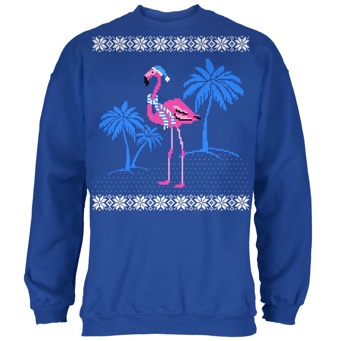 Flamingo Winter Ugly Christmas Sweater Mens Crewneck Sweatshirt with Santa Hat Men's Sweatshirts Old Glory SM Royal 