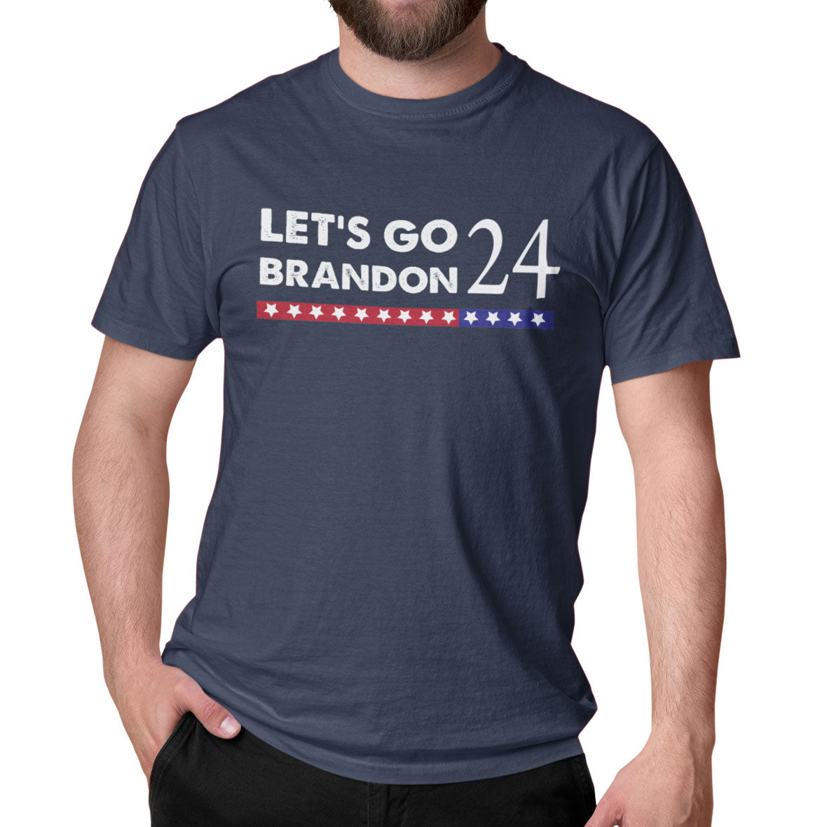 Election 2024 Let's Go Brandon Stacked Mens T Shirt Men's T-Shirts Old Glory SM Navy 