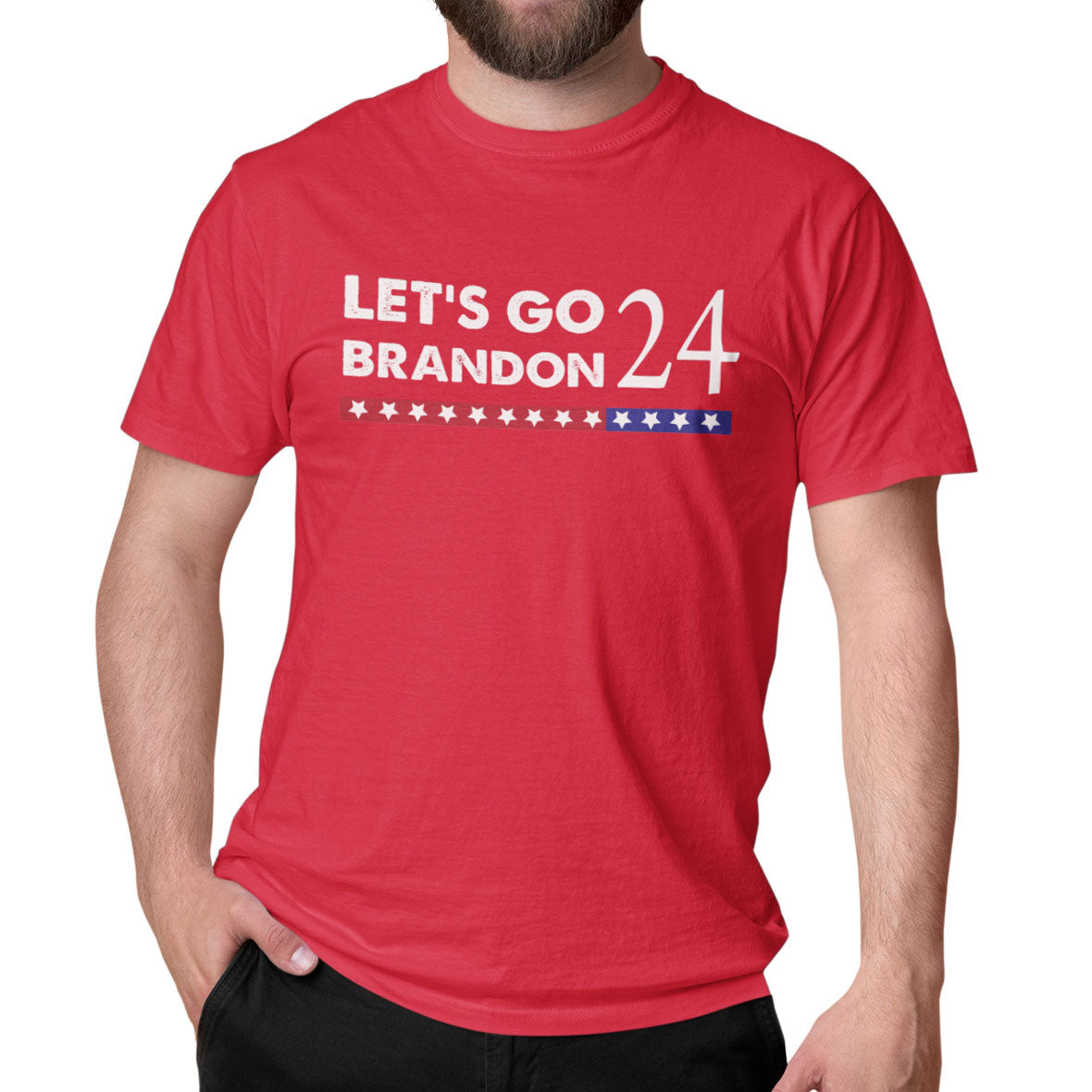 Election 2024 Let's Go Brandon Stacked Mens T Shirt Men's T-Shirts Old Glory SM Red 