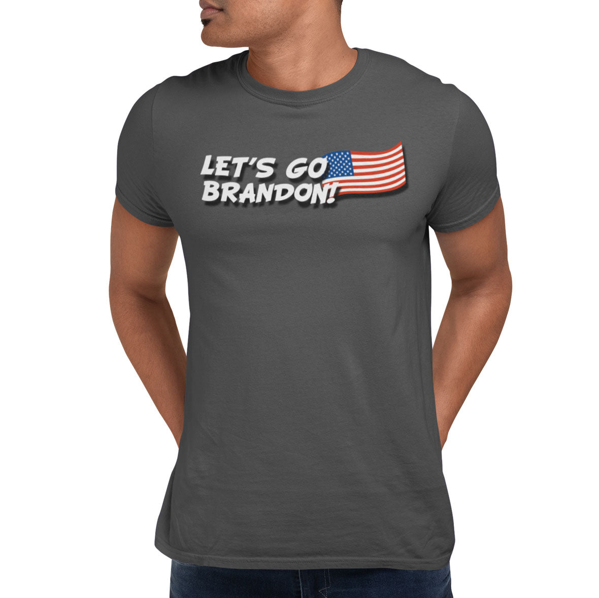 Election 2024 Let's Go Brandon American Flag Mens T Shirt Men's T-Shirts Old Glory SM Charcoal 