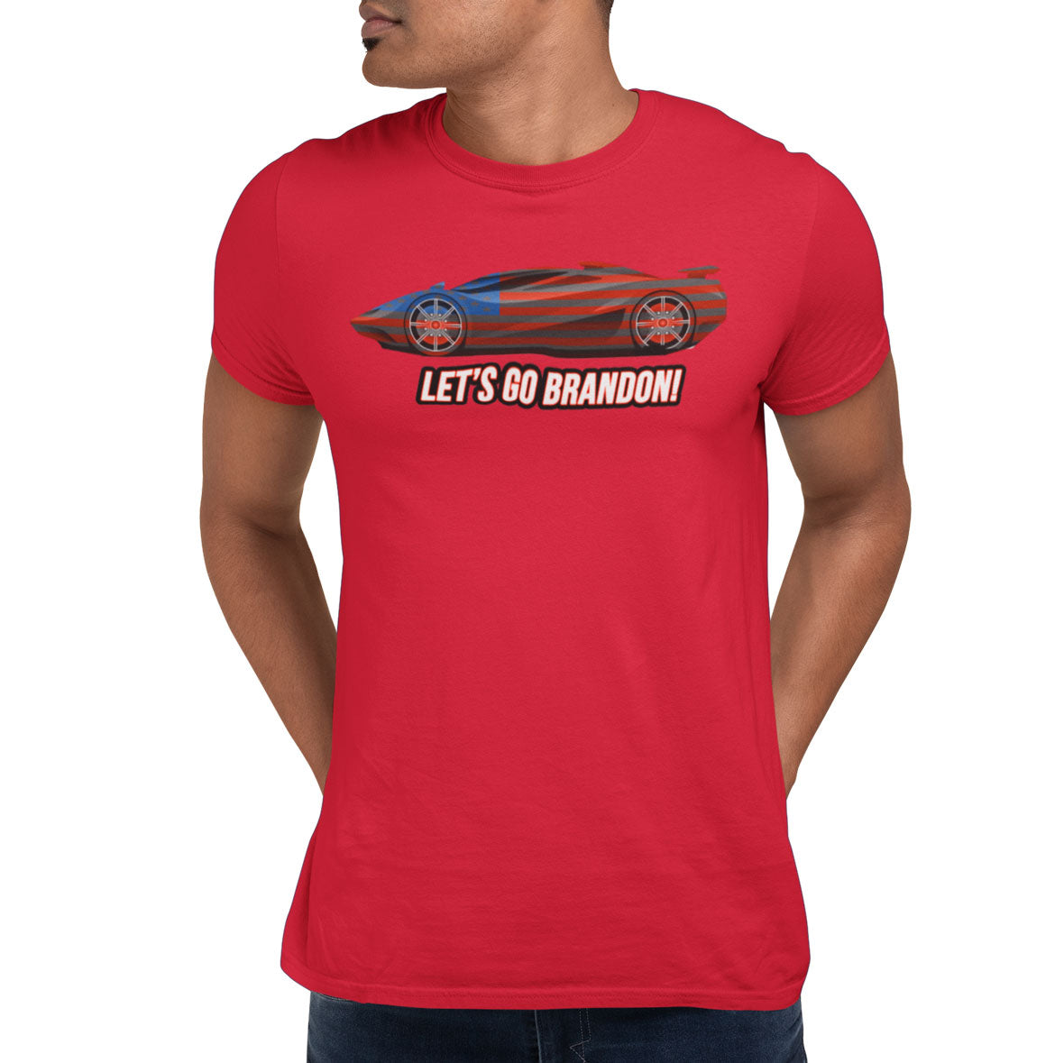 Election 2024 Let's Go Brandon American Car Mens T Shirt Men's T-Shirts Old Glory SM Red 