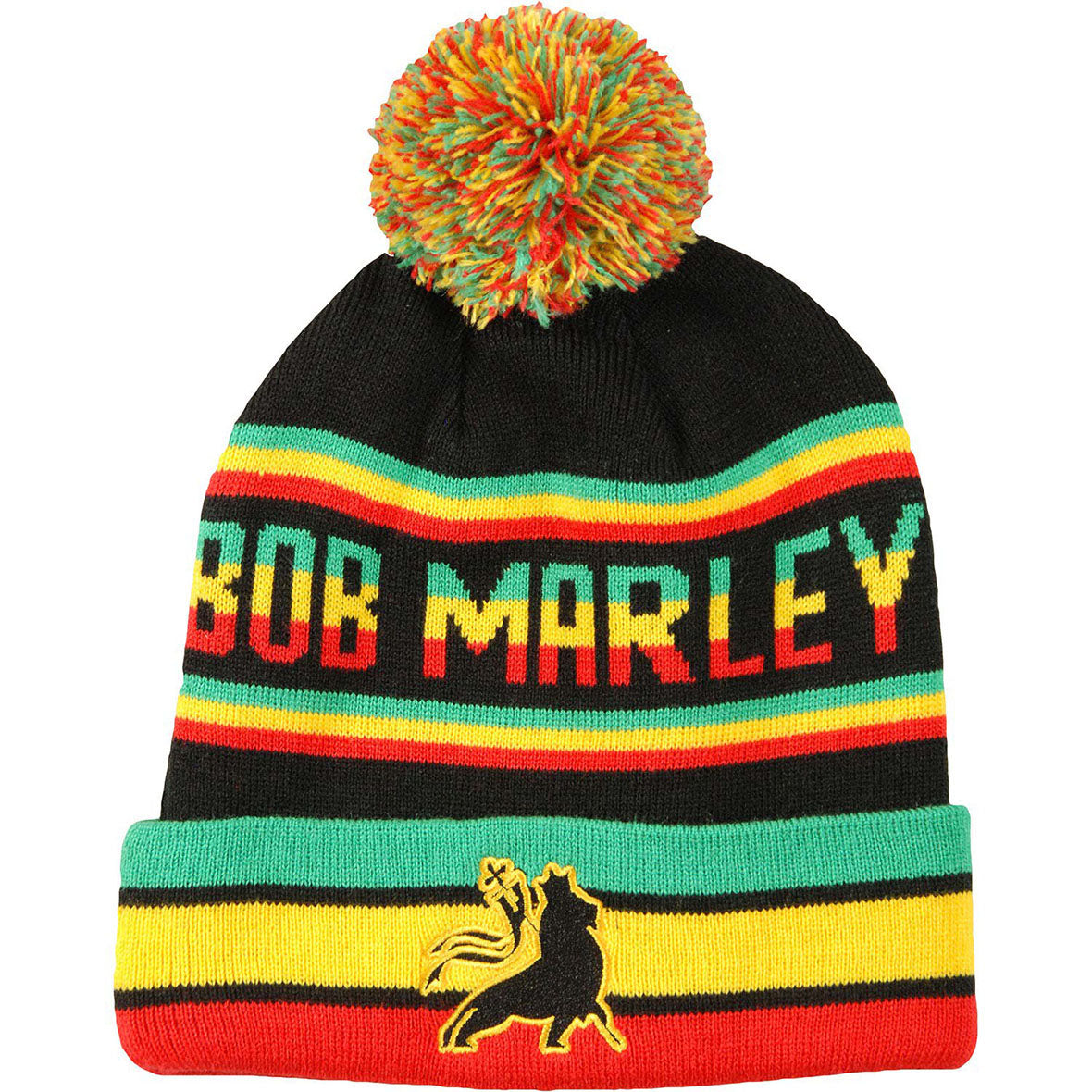 Bob Marley - One Love Rasta Stripe Mens Pom Pom Beanie Beanies Old Glory OS Multi 