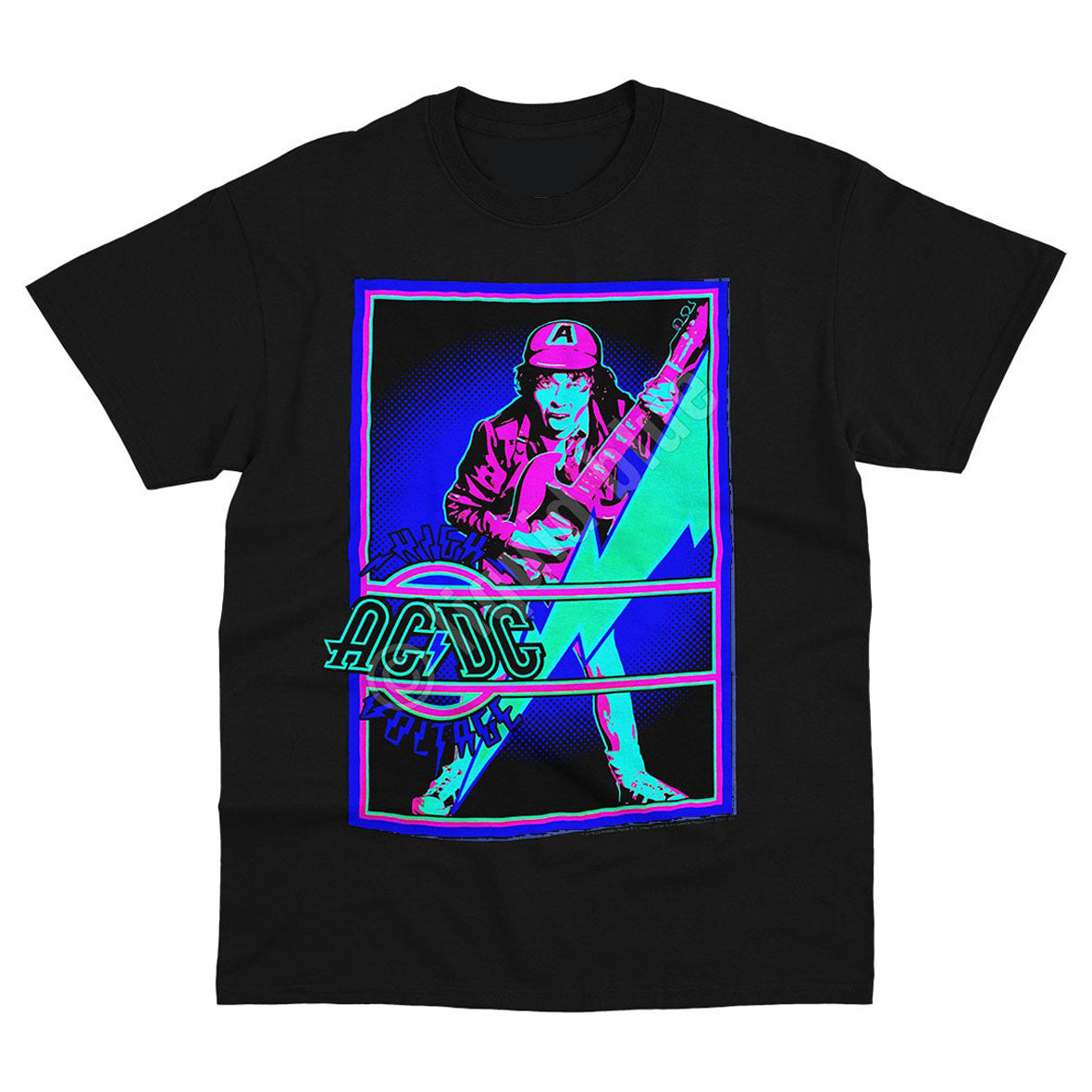 AC/DC - High Voltage Blacklight Mens T Shirt Men's T-Shirts Liquid Blue   