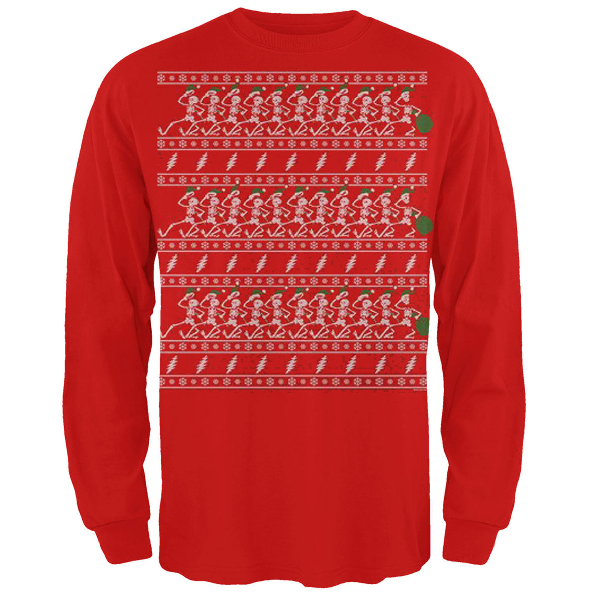 Grateful Dead - Dancin Skeletons Xmas Sweater Mens Long Sleeve T Shirt Men's Long Sleeves Liquid Blue MD Red 