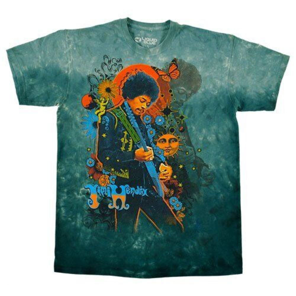 Jimi Hendrix - Trippy Jimi Tie Dye Mens T Shirt Men's T-Shirts Liquid Blue MD Multi 