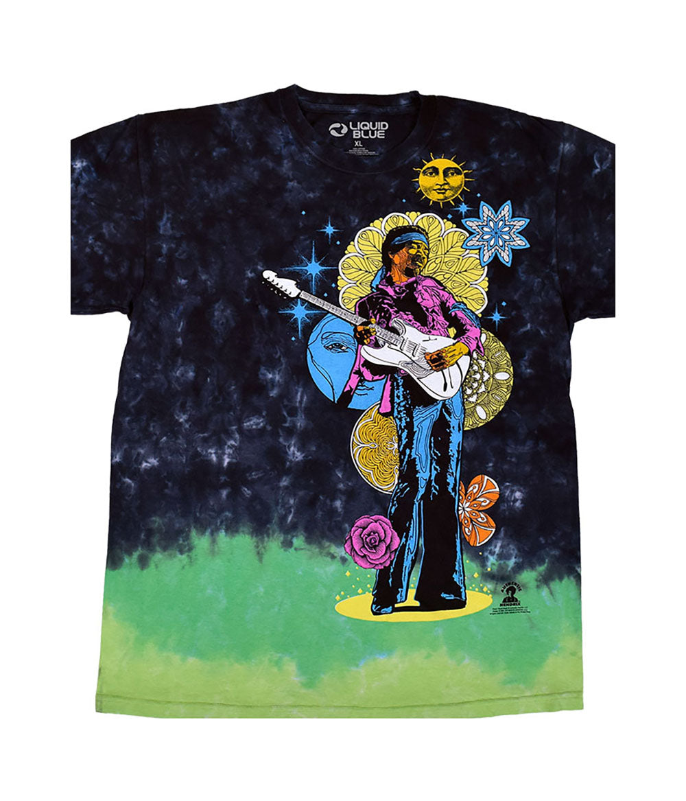 Jimi Hendrix- Jimi Shrooms Mens Tie Dye T Shirt Men's T-Shirts Liquid Blue MD Multi 