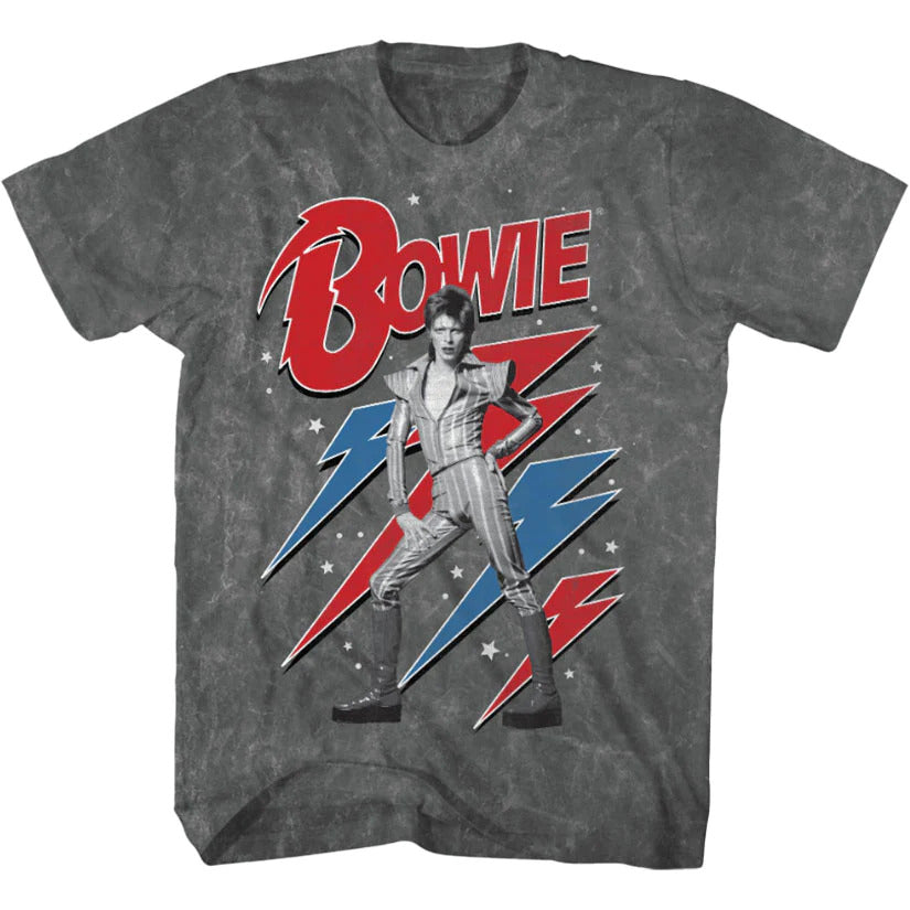 David Bowie - Red White and Blue Mineral Wash Mens T Shirt Men's T-Shirts Global MD Grey