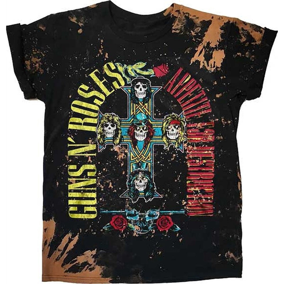 Guns N Roses - Appetite Mens Bleached T Shirt Men's T-Shirts Bravado MD Black 