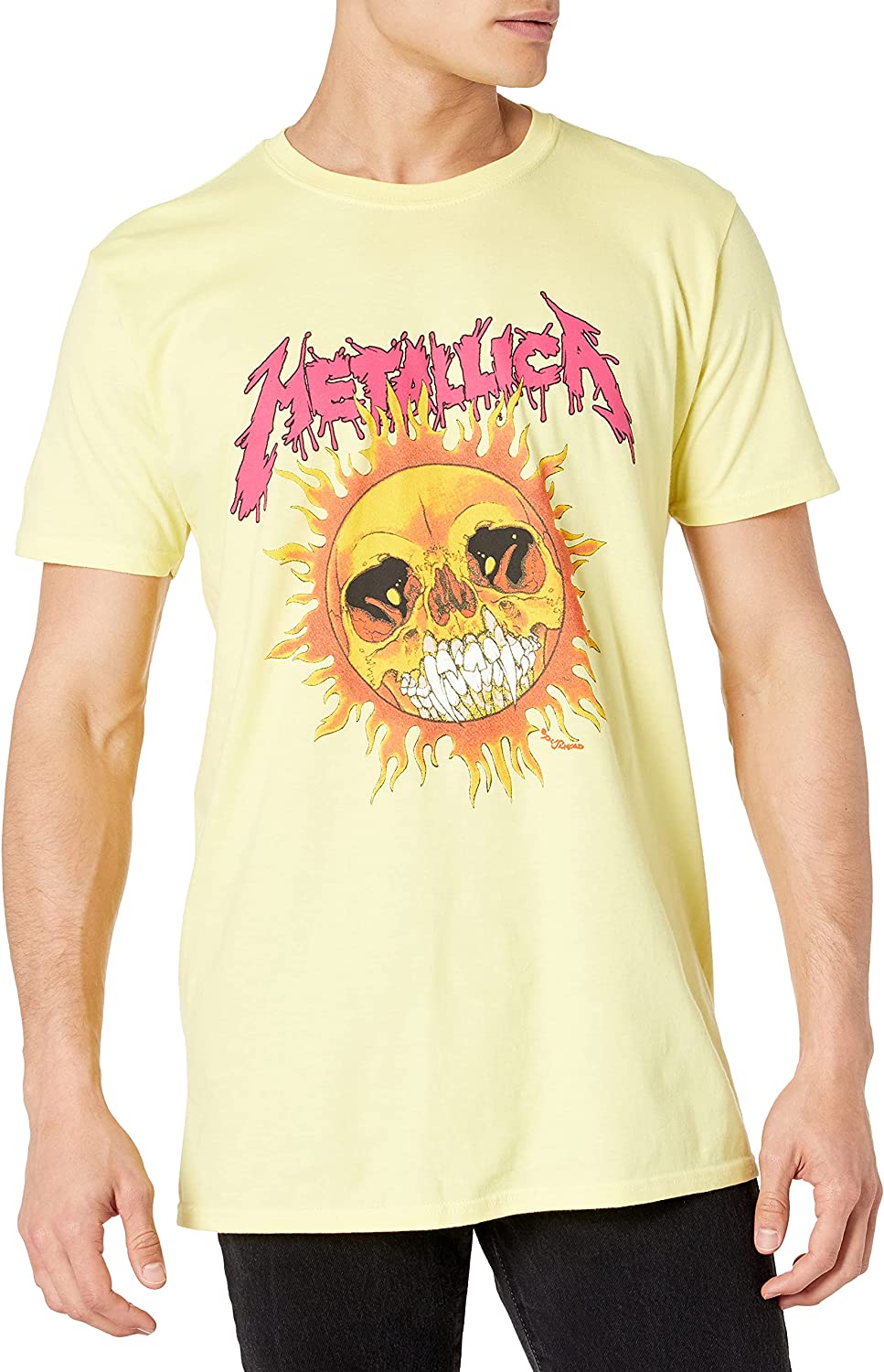 Metallica - Fire Sun Mens T Shirt Men's T-Shirts Merch Traffic MD Pale Yellow 