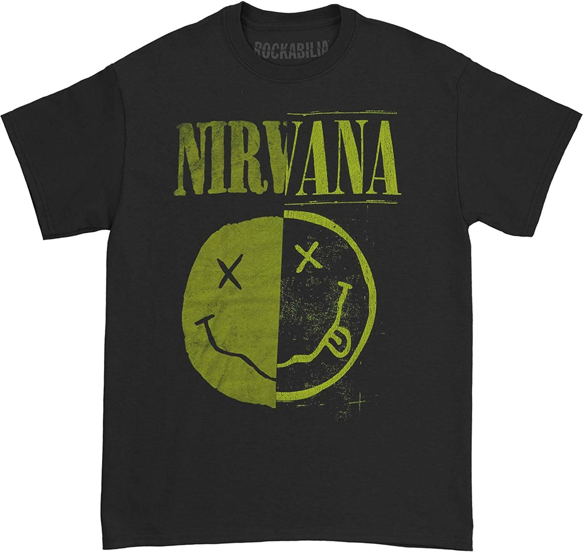 Nirvana - Split Smiles Mens Soft T Shirt Men's T-Shirts Merch Traffic MD Black 