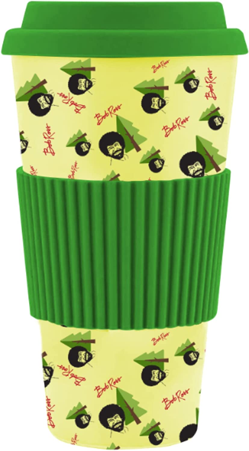Bob Ross - Trees 20 Oz Bamboo Travel Mug Travel Mugs Surreal Entertainment OS Yellow 