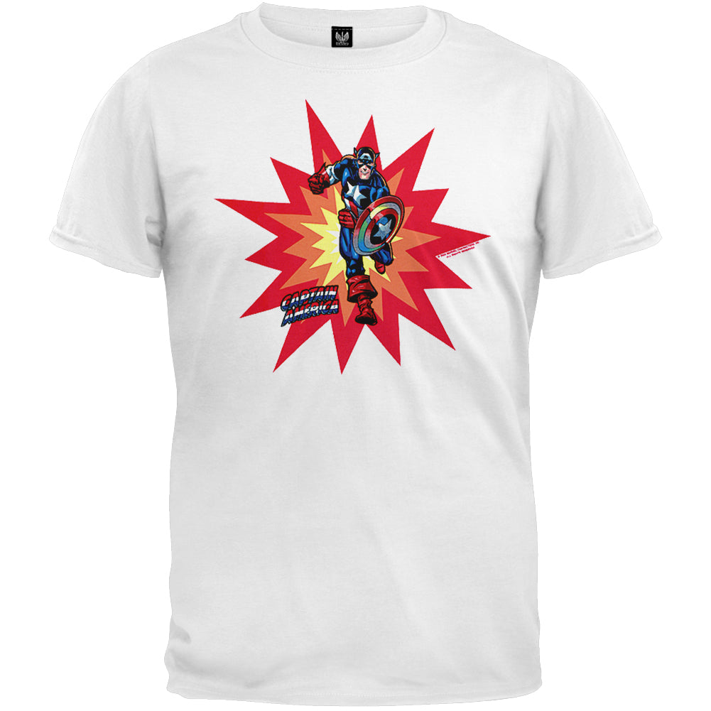 Captain America - Pow T-Shirt Men's T-Shirts Patriotic LG White 