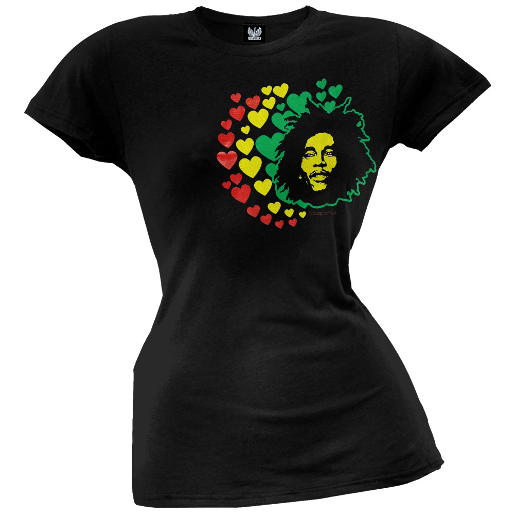 Bob Marley - Hearts Juniors T-Shirt Juniors T-Shirts Bob Marley SM Black 