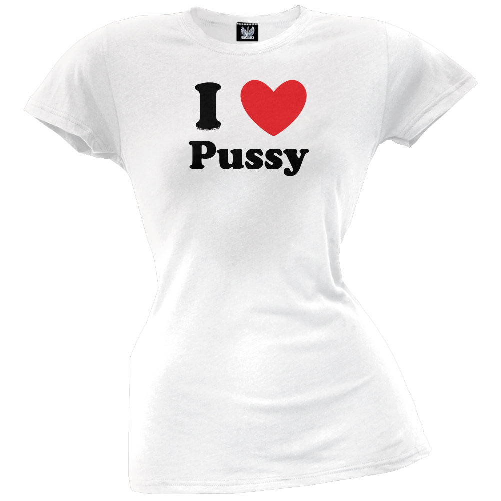 I Heart Pussy Juniors T-Shirt Juniors T-Shirts Old Glory LG White 