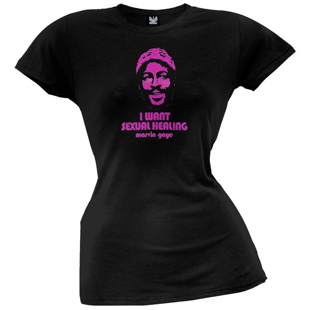 Marvin Gaye - Sexual Healing Juniors T-Shirt Juniors T-Shirts Marvin Gaye SM Black 