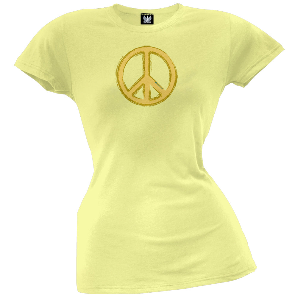 Peace Sign Yellow Juniors T-Shirt Juniors T-Shirts Old Glory LG Yellow 