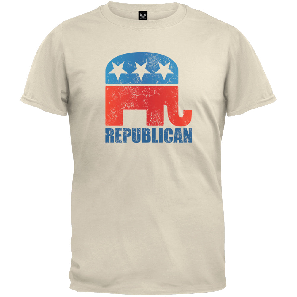 Distressed Republican Elephant Cream Adult T-Shirt Men's T-Shirts Old Glory 2XL Off-White 