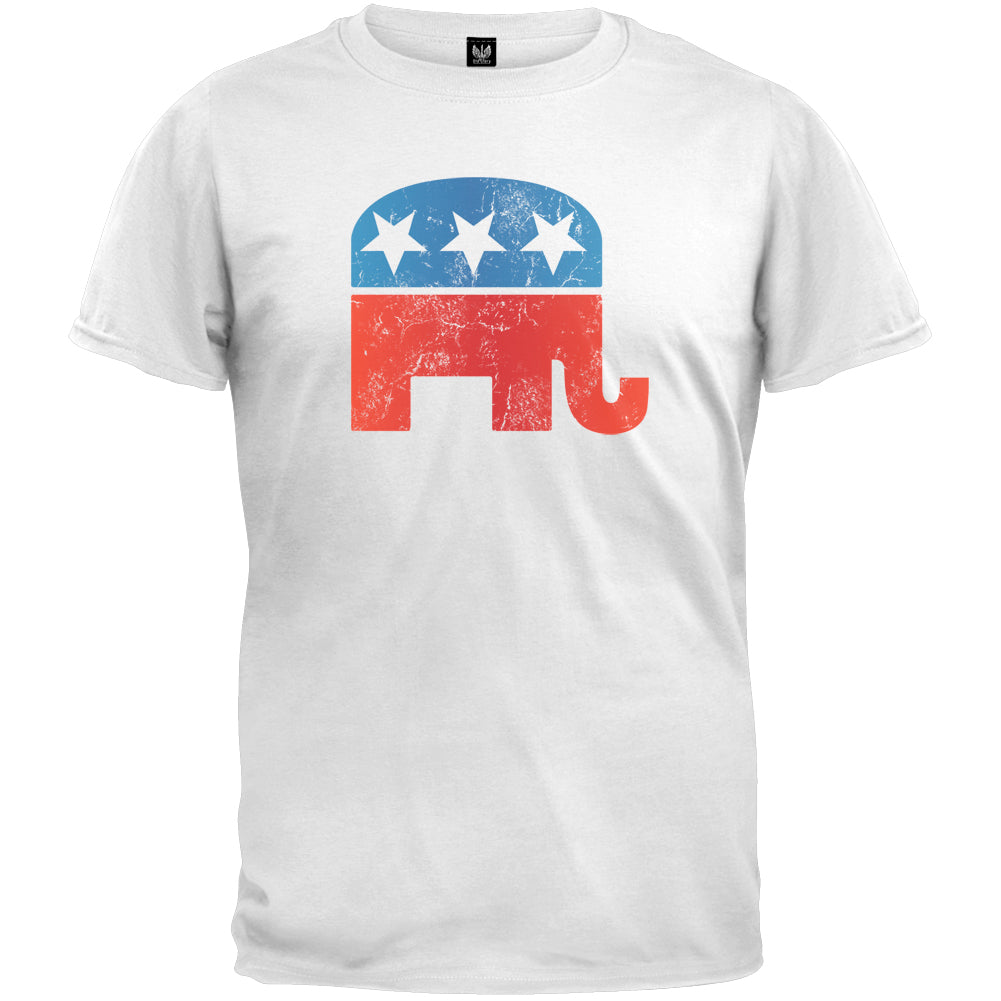 Distressed Republican Elephant Logo White Adult T-Shirt Men's T-Shirts Old Glory 2XL White 