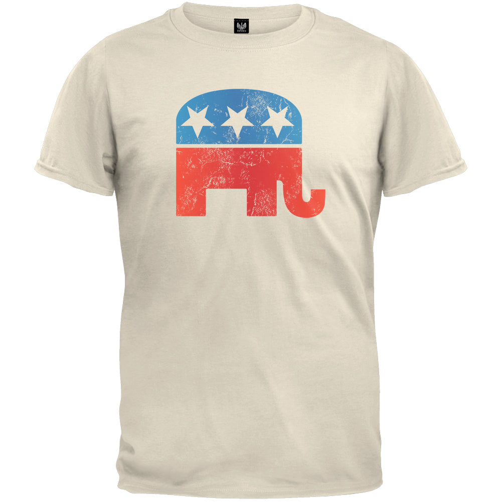 Distressed Republican Elephant Logo Cream Adult T-Shirt Men's T-Shirts Old Glory 2XL Off-White 