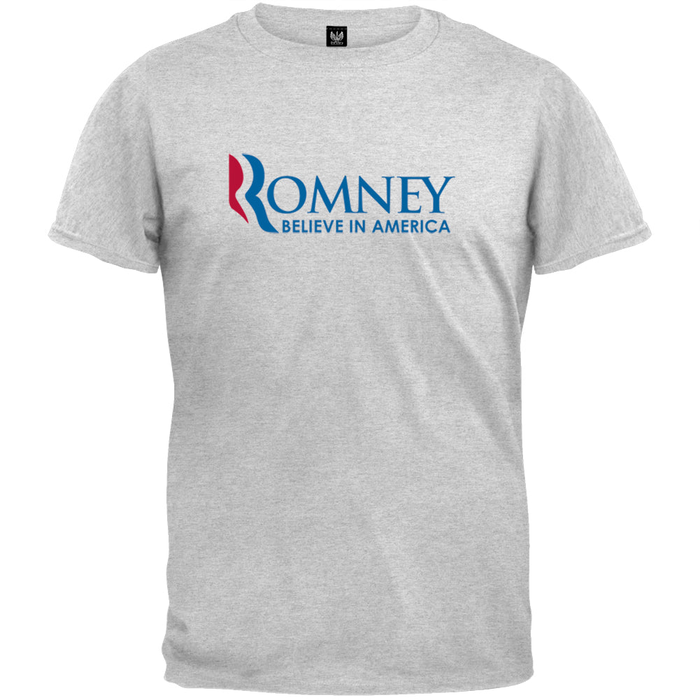 Mitt Romney - Believe In America Grey Adult T-Shirt Men's T-Shirts Old Glory 2XL Grey 