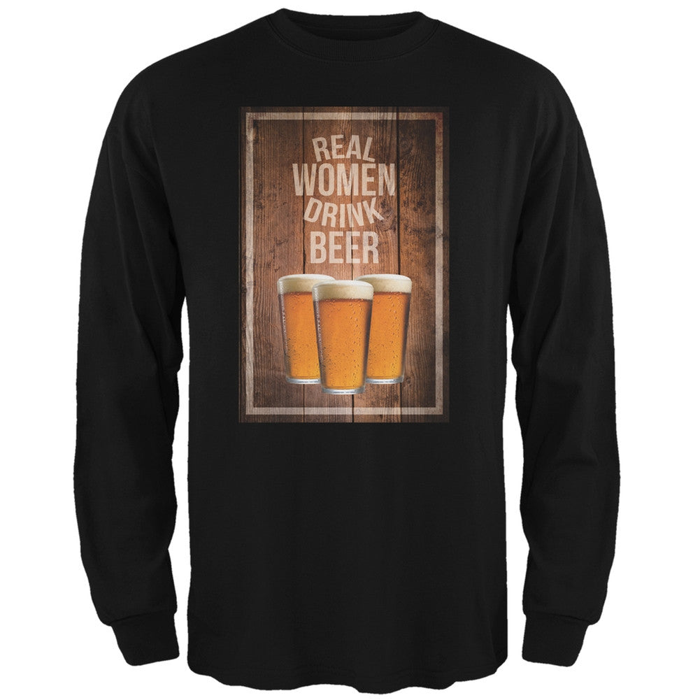 St. Patricks Day - Real Men Drink Beer Black Adult Long Sleeve T-Shirt Men's Long Sleeves Old Glory 2XL Black 