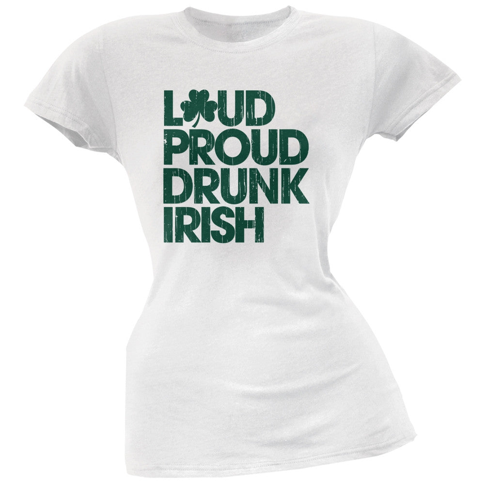 St. Patricks Day - Loud Proud Drunk Irish White Soft Juniors T-Shirt Juniors T-Shirts Old Glory 2XL White 