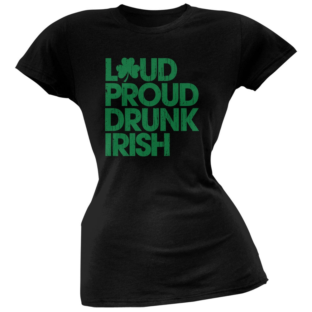 St. Patricks Day - Loud Proud Drunk Irish Black Soft Juniors T-Shirt Juniors T-Shirts Old Glory 2XL Black 
