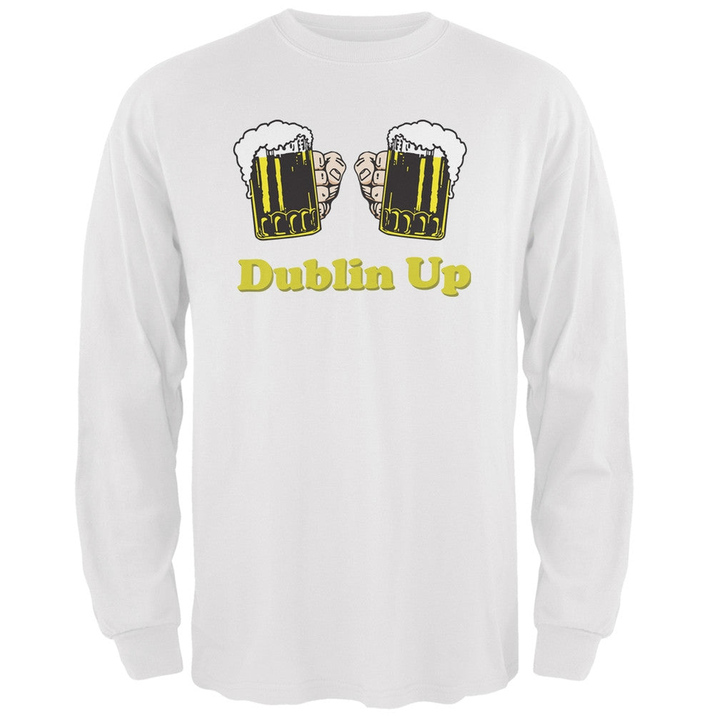 St. Patricks Day - Dublin Up White Adult Long Sleeve T-Shirt Men's Long Sleeves Old Glory 2XL White 