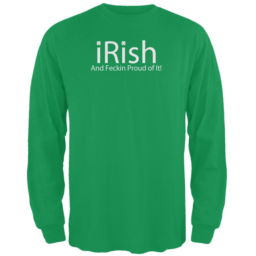 iRish Geek Feckin Proud Irish Green Adult Long Sleeve T-Shirt Men's Long Sleeves Old Glory SM Green 