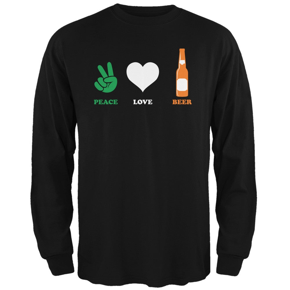 St. Patricks Day - Peace Love Beer Black Adult Long Sleeve T-Shirt Men's Long Sleeves Old Glory 2XL Black 