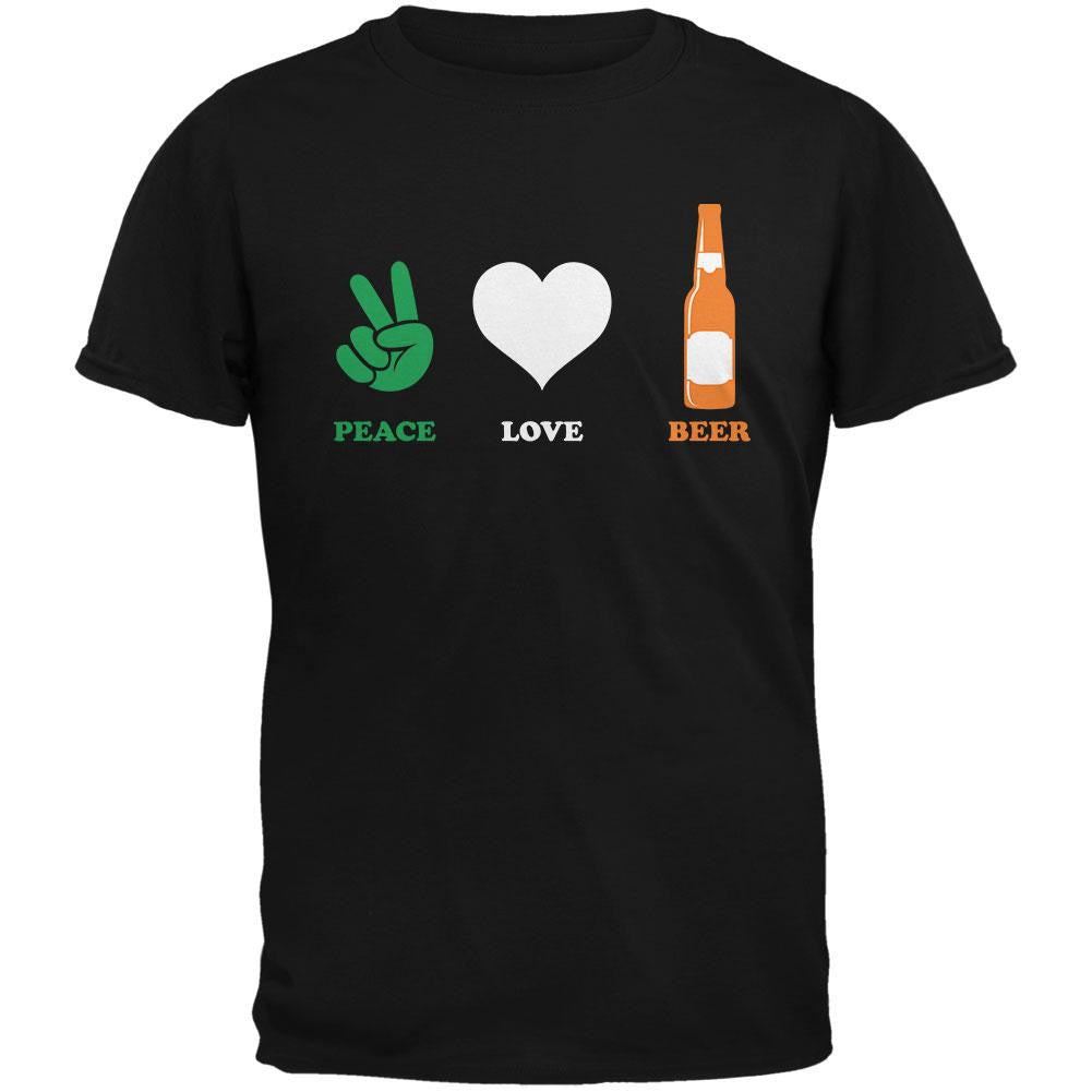 St. Patricks Day - Peace Love Beer Black Adult T-Shirt Men's T-Shirts Old Glory 2XL Black 