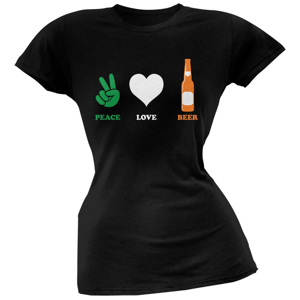St. Patricks Day - Peace Love Beer Black Soft Juniors T-Shirt Juniors T-Shirts Old Glory 2XL Black 