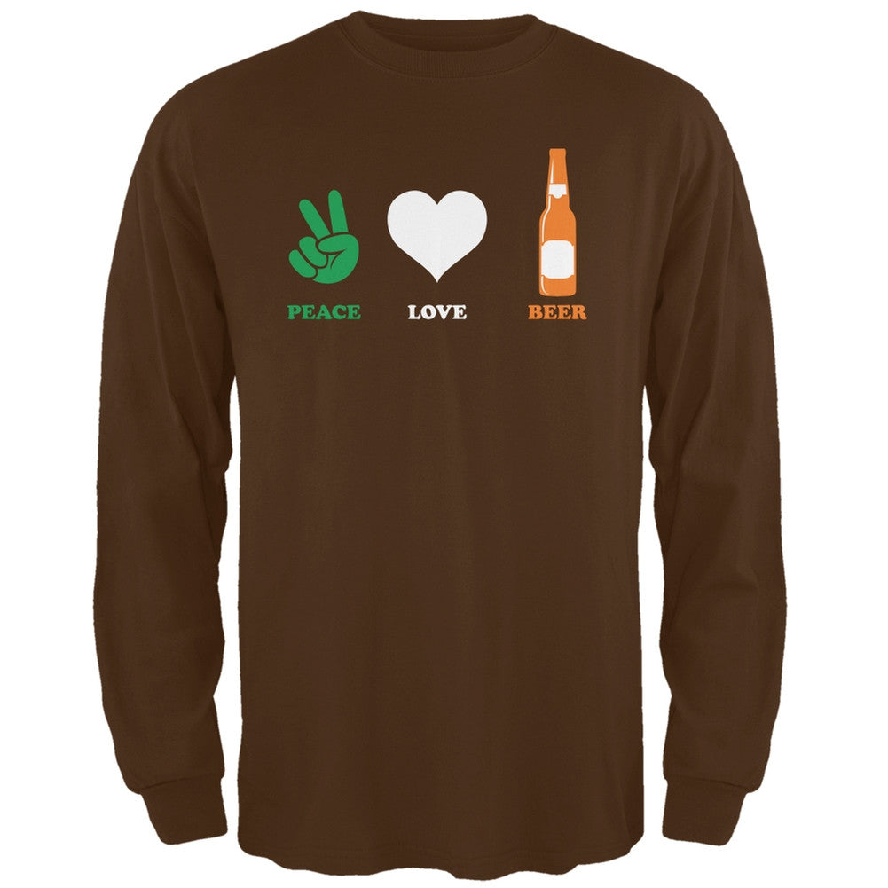 St. Patricks Day - Peace Love Beer Brown Adult Long Sleeve T-Shirt Men's Long Sleeves Old Glory 2XL Black 