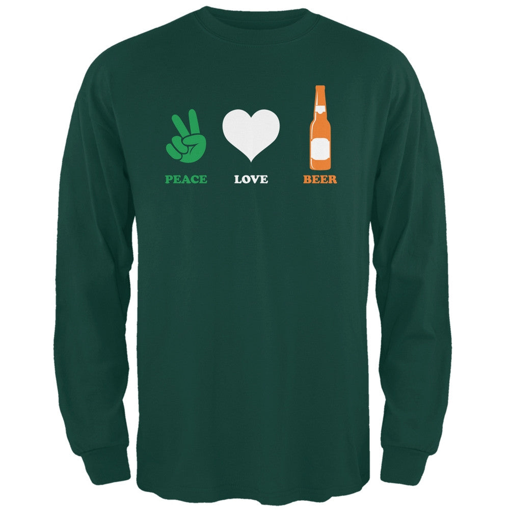 St. Patricks Day - Peace Love Beer Forest Green Adult Long Sleeve T-Shirt Men's Long Sleeves Old Glory 2XL Green 